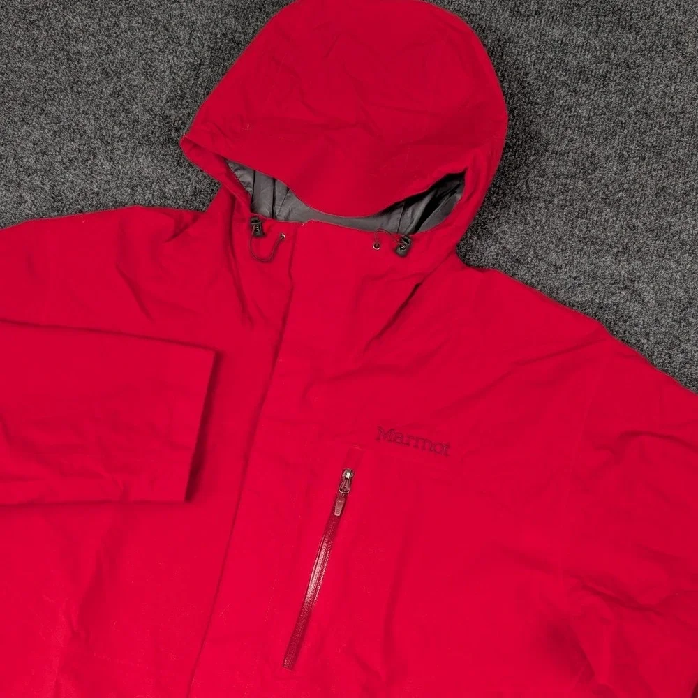 Marmot Mens XL Red Hooded Rain Jacket Full Zip Outdoor Shell Windbreaker